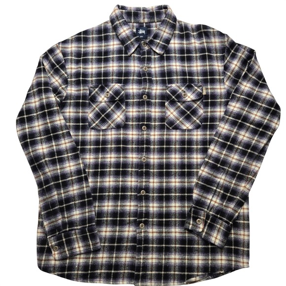 Stussy Other - Stussy Vintage Mens Large Purple Black Plaid Flannel Button Down Long Sleeve 90s